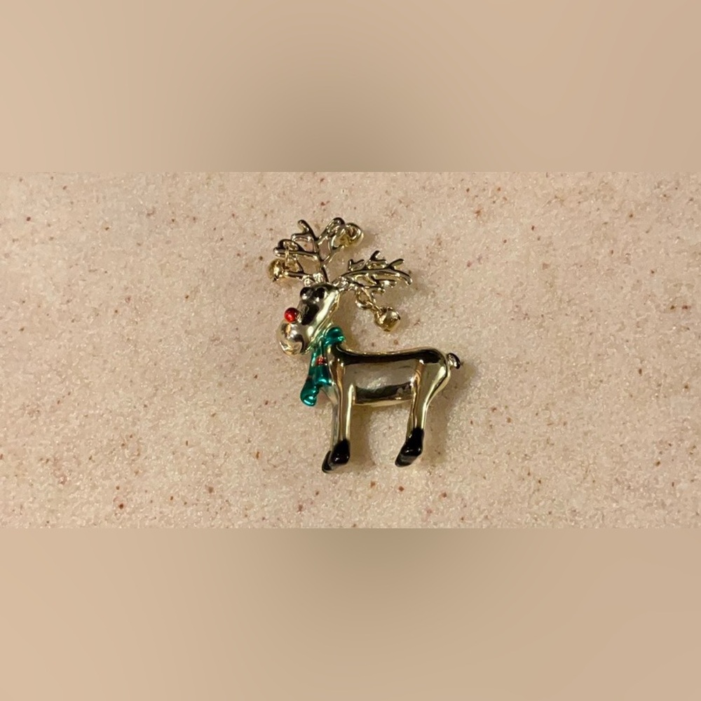 Cute AJC Reindeer Bell Brooch